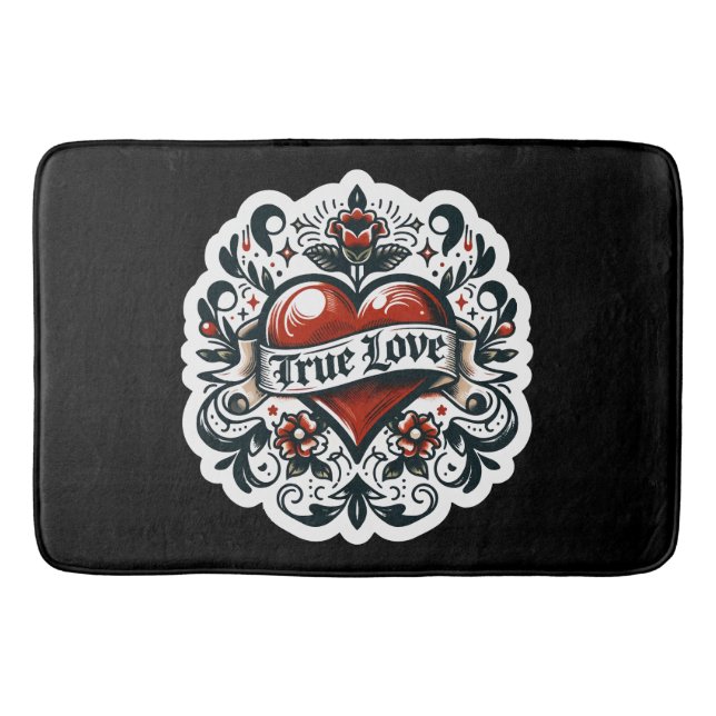 Tapis De Bain Tatouage Autocollant Coeur d'Amour Véritable Style (Devant)