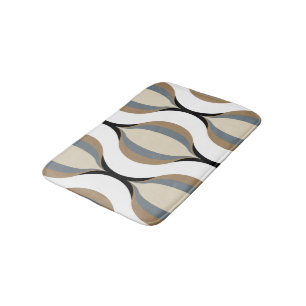 Tapis De Bain Taupe Beige Marron Gris Blanc Noir Vagues Ogee
