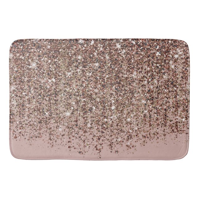 Tapis De Bain Taupe Blush Rose Pâle Bronze Or Paillettes Glamour (Devant)