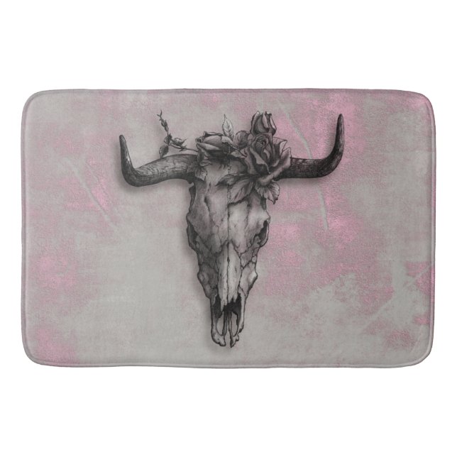 Tapis De Bain Taureau et Rose gris rose rustique (Devant)