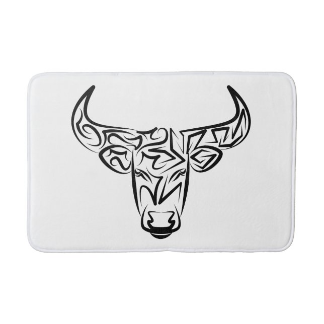 Tapis De Bain Taureau tribal noir et blanc / Ox (Devant)