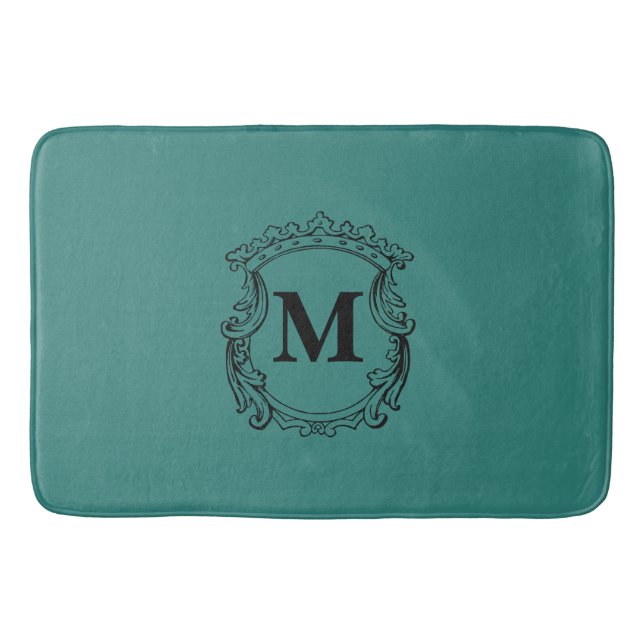 Tapis De Bain Teal Custom Monogram Crest (Devant)