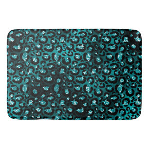Tapis De Bain Teal Ombre & Black Glam Paillettes Taches de Léopa
