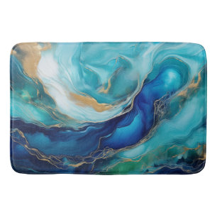 Tapis De Bain Teal Tranquilité : Art Océanique Abstrait