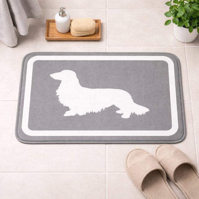 Tapis de bain teckel gris Doxie Tapis de salle de  (Dachshund Bath Mat Grey Doxie Bathroom Rug)
