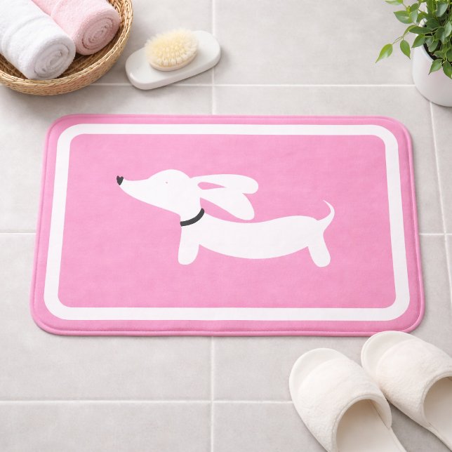 Tapis de bain teckel rose Tapis de salle de bain D (Dachshund Bath Mat Pink Doxie Bathroom Rug)