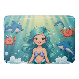 Tapis De Bain Temps de bain magique des sirènes avec crabe des d