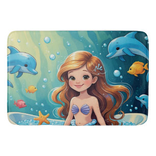 Tapis De Bain Temps de bain magique des sirènes avec dauphins