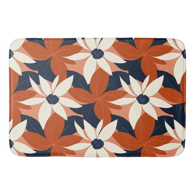 Tapis De Bain Terracotta Blanc Floral Élégant (Devant)