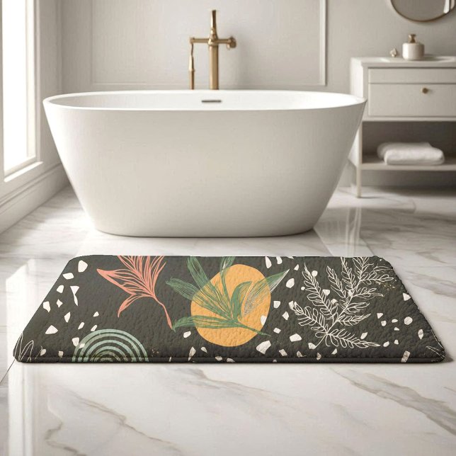 Tapis De Bain Terrazzo Abstrait Moderne & Collage Botanique  (Créateur téléchargé)