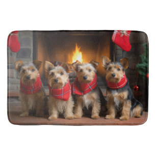 Tapis De Bain Terrier Australien au coin de la cheminée Noël