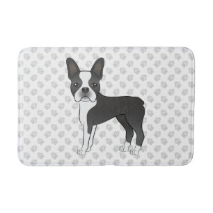 Tapis De Bain Térrier de Boston noir et blanc Dessin animé Chien