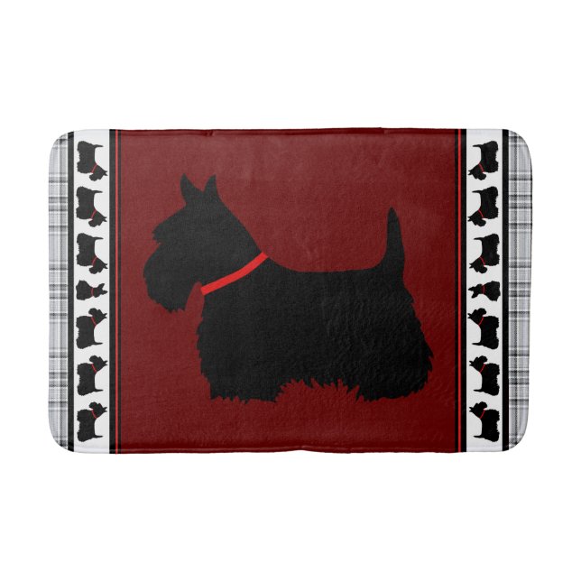 Tapis De Bain Terrier écossais/collier rouge/plaid gris, rouge (Devant)