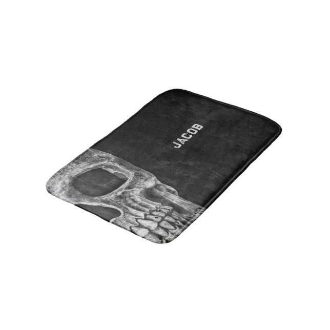 Tapis De Bain Tête de crâne gothique Coutume noir et blanc (Angle)