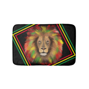 Tapis De Bain Tête de lion rasta rouge jaune vert dessin Jamaïqu