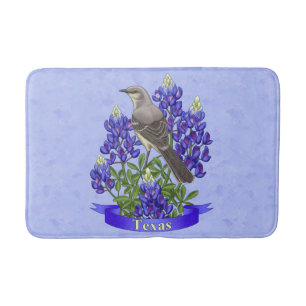 Tapis De Bain Texas State Mockingbird & Bluebonnet Flower