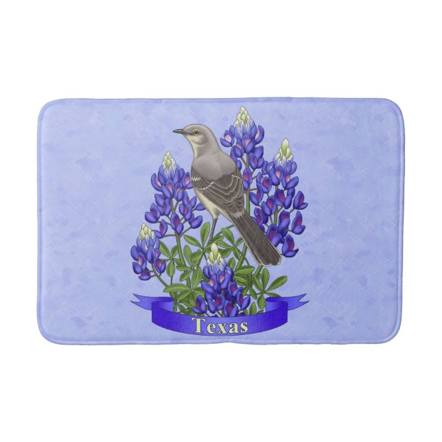 Tapis De Bain Texas State Mockingbird & Bluebonnet Flower (Devant)