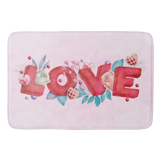 Tapis De Bain Texte d'amour rouge en lettres bloc gras Aquarelle (Devant)