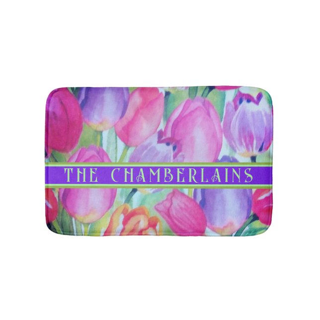 Tapis De Bain Texte vert décoratif à la florale ROSE (Devant)