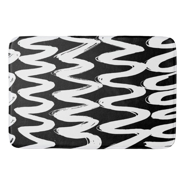 Tapis De Bain Texture brossée noire et blanche (Devant)
