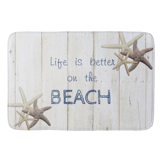 Tapis De Bain Texture de bois adorable, étoile de mer, plage (Devant)