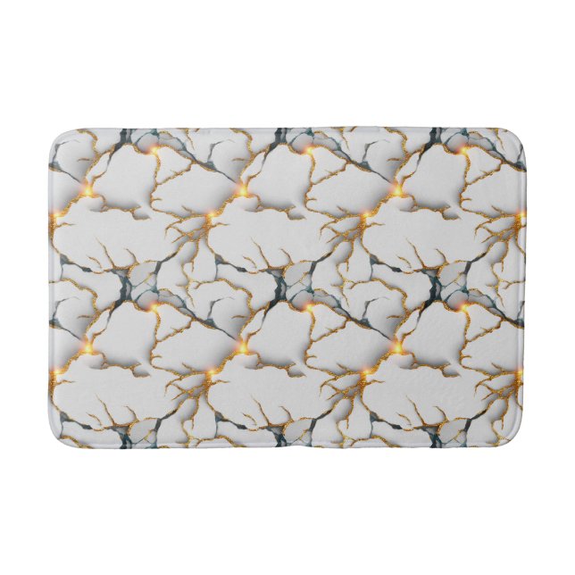 Tapis De Bain Texture de marbre blanc avec veines d'or lumineuse (Devant)
