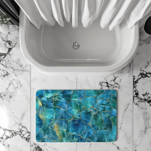 Tapis De Bain Texture de marbre bleu sarcelle avec veines dorées