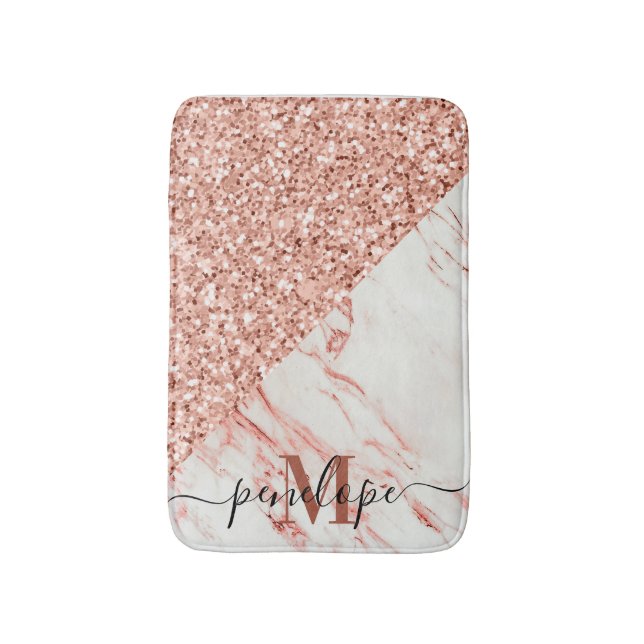 Tapis De Bain Texture de marbre et Parties scintillant Rose (Devant (Vertical))