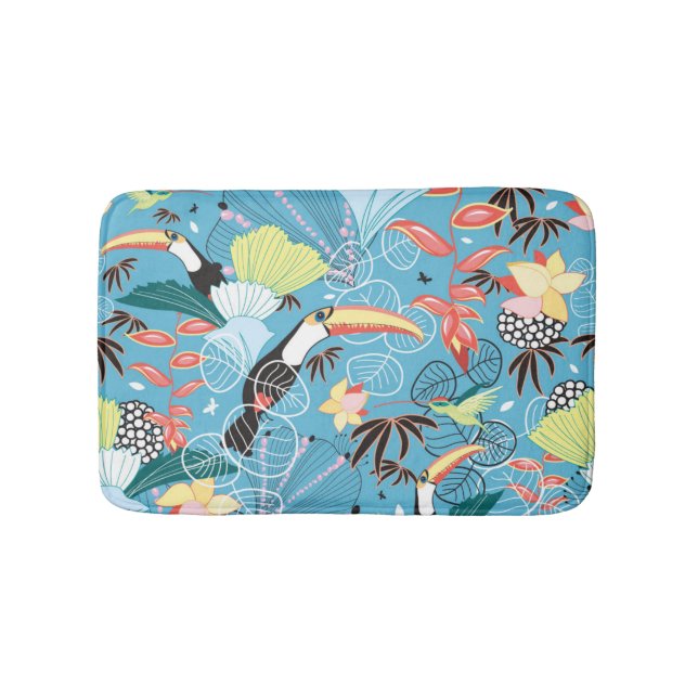 Tapis De Bain Texture tropicale avec des toucans et des colibris (Devant)