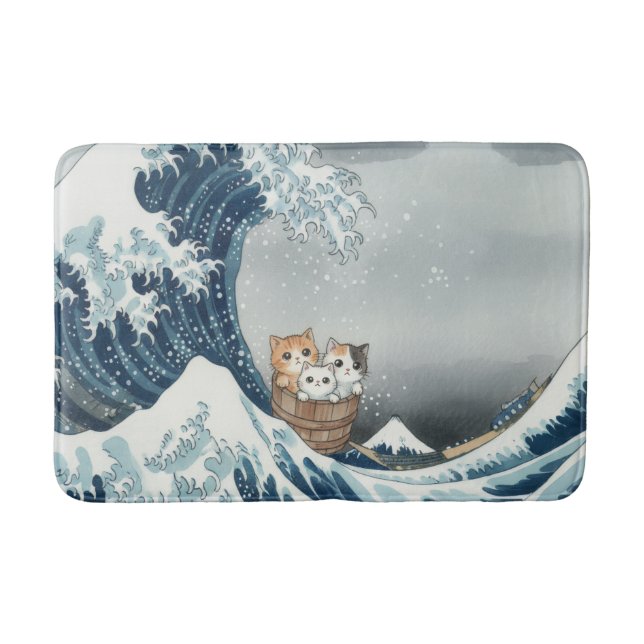 Tapis De Bain The Great Wave off Kanagawa with Cute Kittens (Devant)