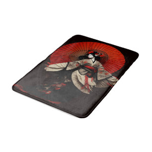 Tapis De Bain Théâtre Dramatique de Kabuki Noir et Rouge