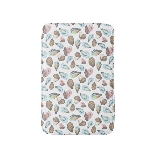 Tapis De Bain Thème de plage côtière huître aquarelle (Devant (Vertical))