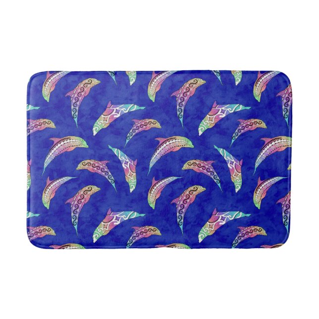 Tapis De Bain Tie Dye Animaux marins Dolphins Marlins (Devant)
