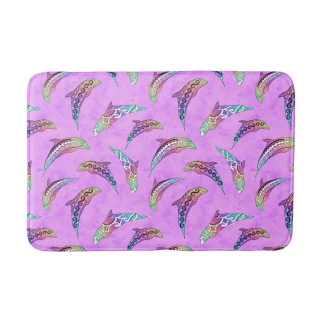 Tapis De Bain Tie Dye Animaux marins roses Dolphins Marlins (Devant)