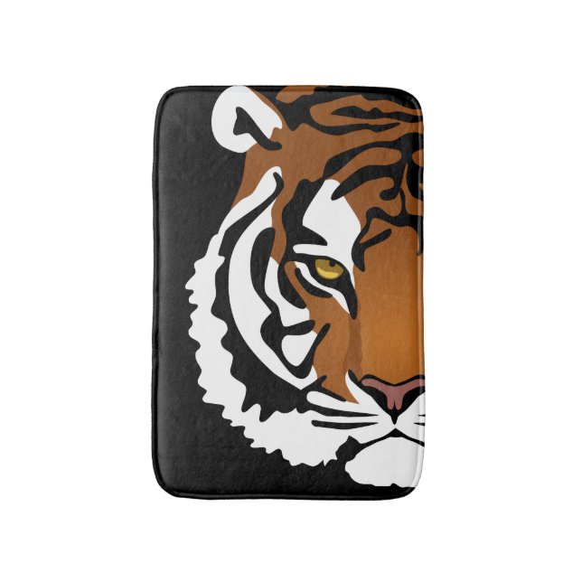 Tapis De Bain Tigre, chat sauvage sur noir (Devant (Vertical))