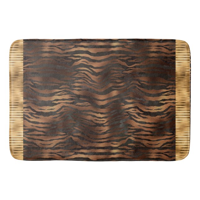 Tapis De Bain Tigre d'animal Imprimer Or Élégant Glam métallique (Devant)