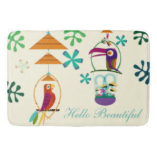 Tapis De Bain Tiki Birds Fête d'anniversaire Vintage Retro perso