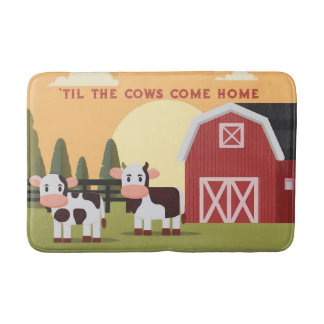 Tapis De Bain Til the Cows Come Home Two Cows Red Barn Sunrise
