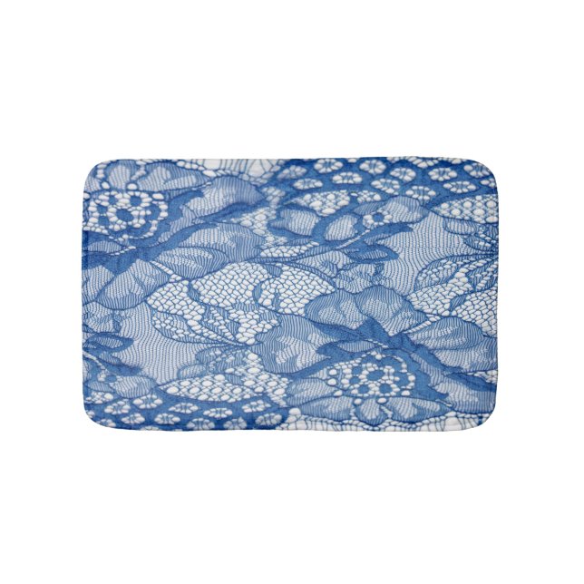 Tapis De Bain Tissu dentelle bleue, design de tulle africaine. (Devant)