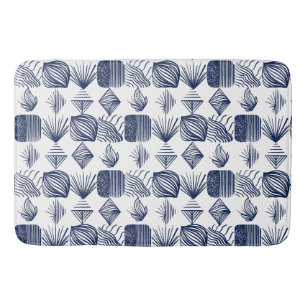 Tapis De Bain Tissu Tribal des Caraïbes : blanc, bleu marine