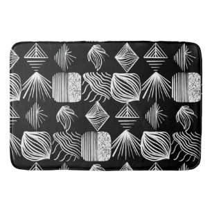 Tapis De Bain Tissu Tribal des Caraïbes en gras - noir et blanc,