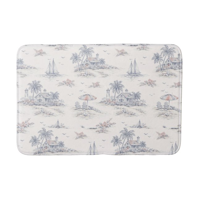 Tapis De Bain Toile de Jouy Bleue Côtière (Devant)