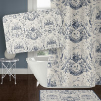Toile de Jouy Bleue Paon Vintage Coq et Lapin