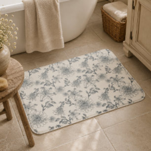 Tapis De Bain Toile de Jouy botanique oiseaux campagne rustique