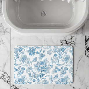 Tapis De Bain Toile-de-jouy Chinoiseries motif floral bleu