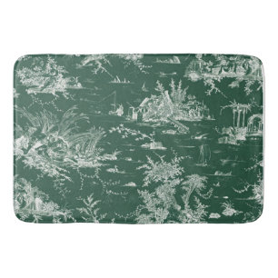 Tapis De Bain Toile de Jouy verte