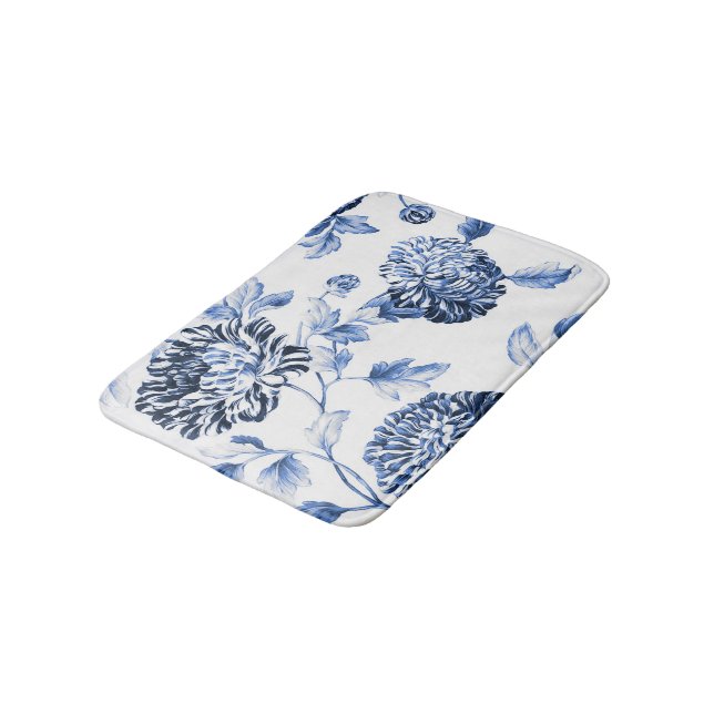 Tapis De Bain Toile floral botanique bleu et blanc No2 de (Angle)