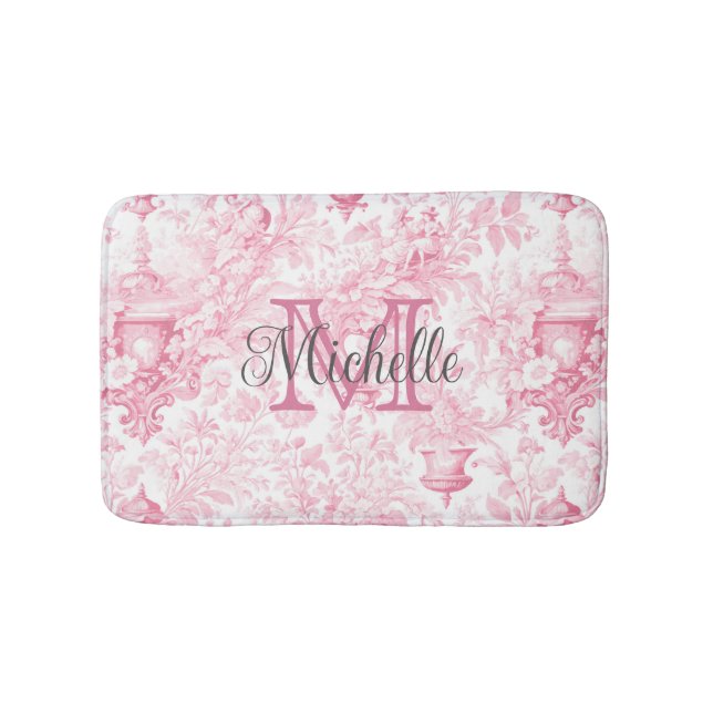 Tapis De Bain Toile rose de Jouy Monogramme Nom initial (Devant)