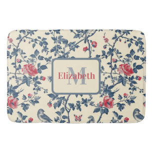 Tapis De Bain Toile rouge et bleue de Jouy Personnalisé