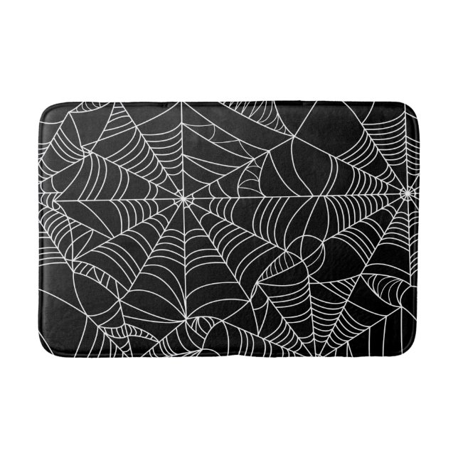 Tapis De Bain Toiles d'araignées noires et blanches Halloween (Devant)